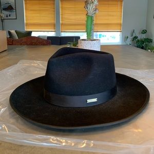 Gigi Pip Monroe Rancher Flat Brim Wool Hat 57cm S/M in Black